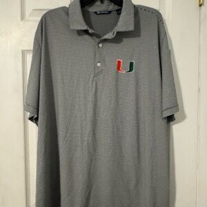 University of Miami Striped Polo with Green & Orange U Logo